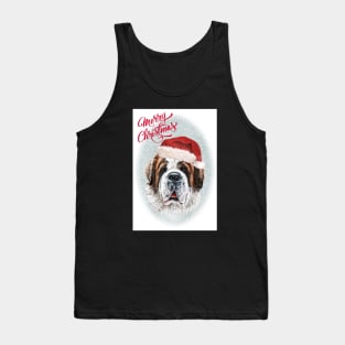 Saint Bernard Merry Christmas Santa Dog Holiday Greeting Tank Top